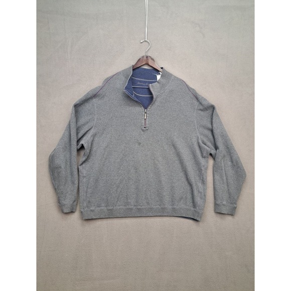 Tommy Bahama Sweater Mens 2XL XXL Reversible Quarter Zip Grey Blue - Picture 1 of 9